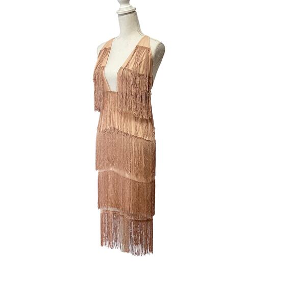 ASOS Fringe Halter Strappy Slip Dress - Women's Size 6 - Peach - Picture 2 of 14